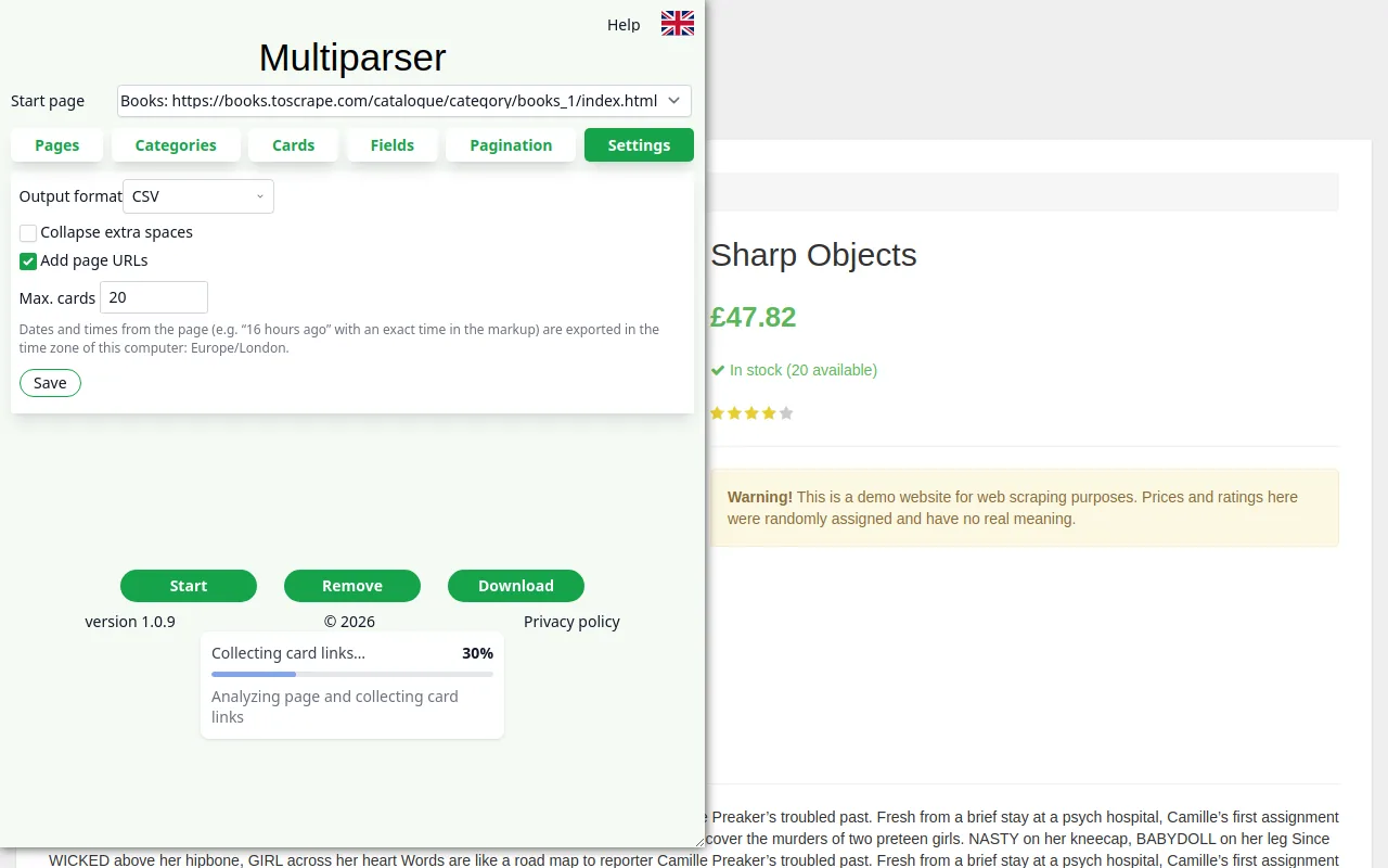 Parsing progress